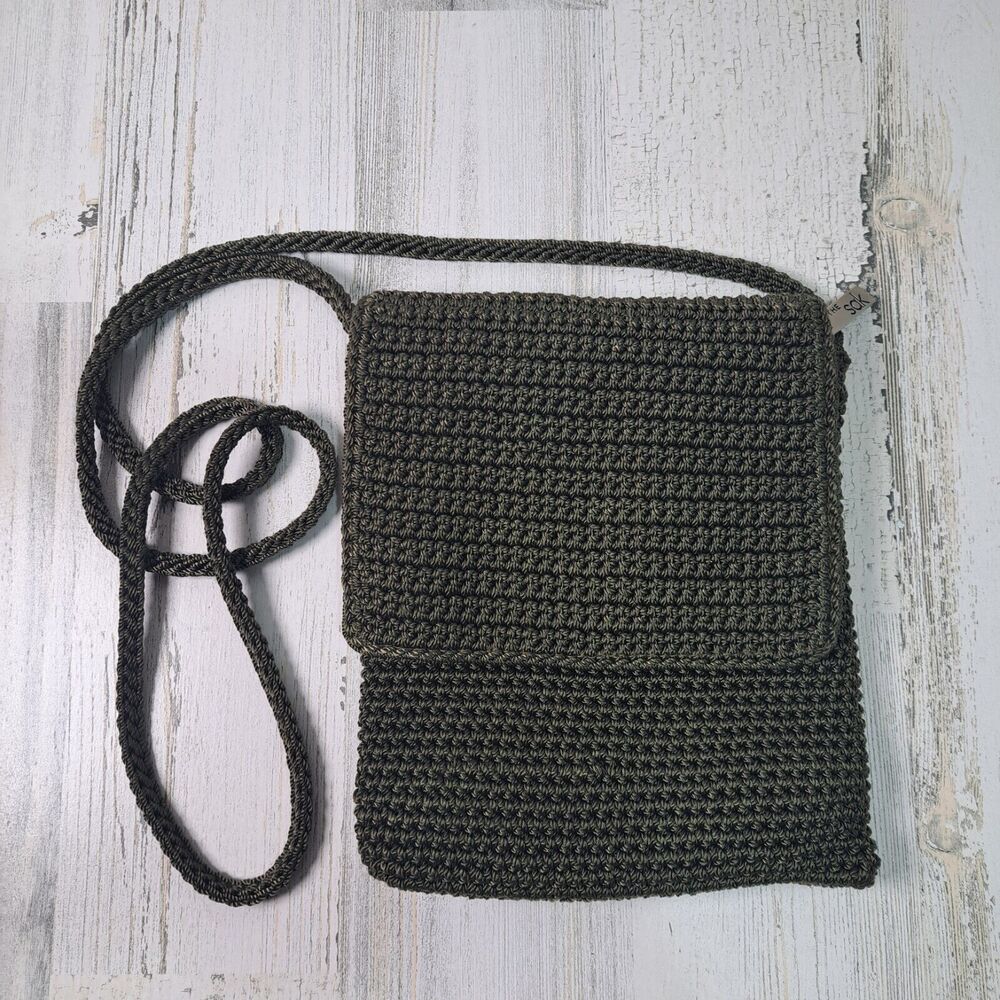 The Sak Crochet Knit Flap Purse Crossbody Shoulder Bag Green Phone Wallet Keys